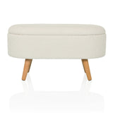 Banco blanco STORIANO con tapizado de tela estructurada y cuatro patas de madera de hjh LIVING – vista de 360° (vista frontal 0°)