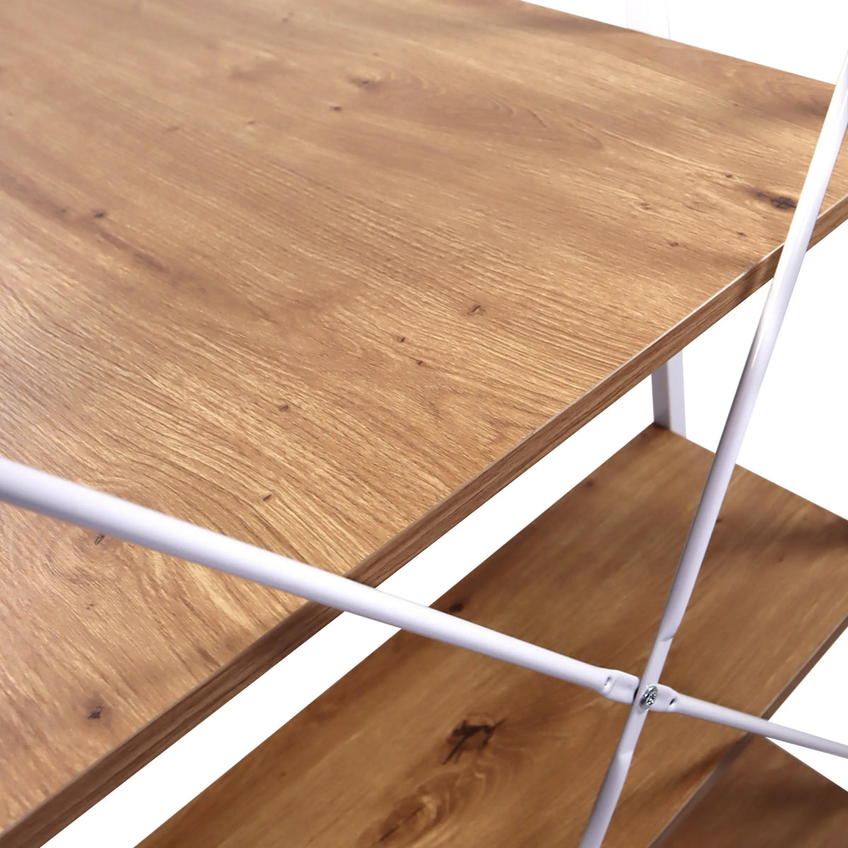 Superficie de madera y soportes de metal blanco del escritorio Easy Up3 en aspecto roble de hjh LIVING