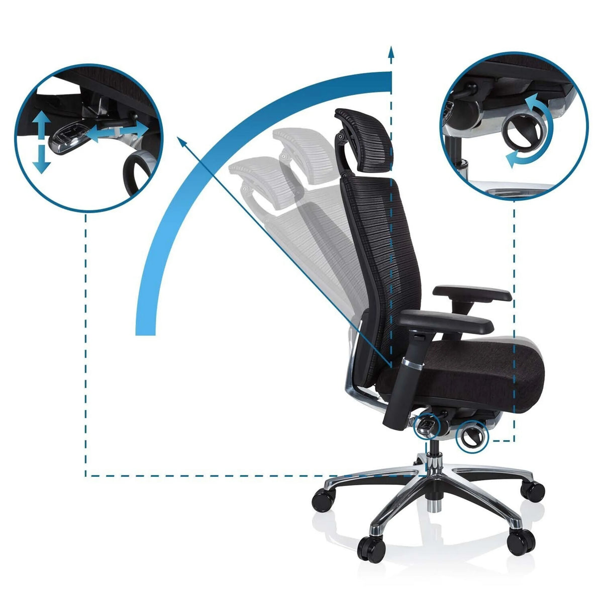 Mecanismos de ajuste del respaldo y de la altura del asiento de la Silla alta gama NOVA PRO I de hjh OFFICE