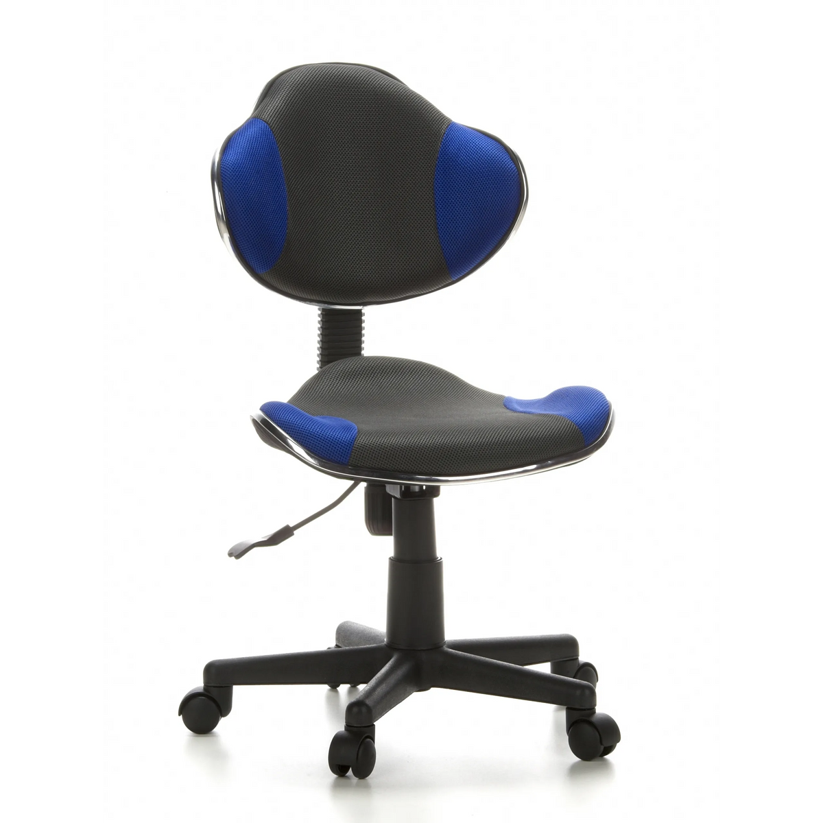 Silla giratoria para niños KIDDY GTI-2 en color gris azulado con respaldo de malla y base de cinco ruedas de hjh OFFICE – vista de 360° (vista frontal 20°)