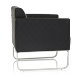 Sillón tapizado negro ARUBA STEP con costuras de diamante y estructura plateada de hjh OFFICE – vista de 360° (vista lateral 100°)