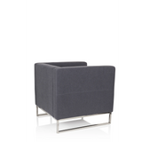 Sillón tapizado BARBADOS gris oscuro con diseño cuadrado y estructura metálica de hjh OFFICE – vista de 360° (vista trasera en diagonal 120°)