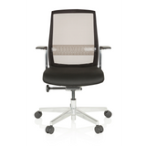 Silla alta gama FOUNTAINE PRO negra con respaldo de malla y base de cinco ruedas de hjh OFFICE – vista de 360° (vista frontal 0°)