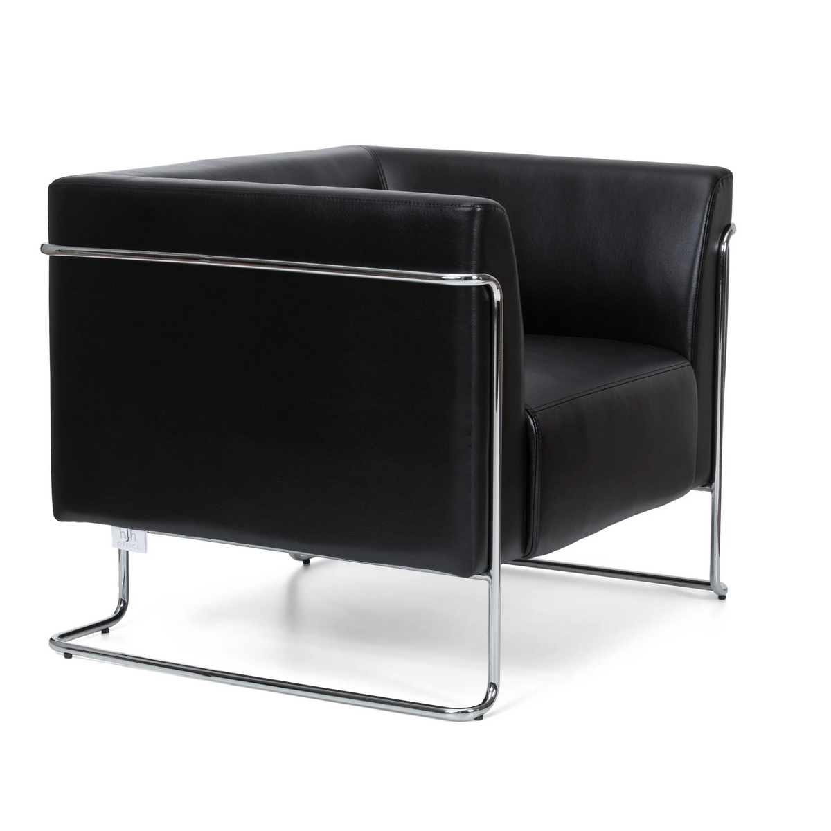 Sillón tapizada negro CURACAO con estructura tubular cromada de hjh OFFICE – vista de 360° (vista frontal en diagonal 60°)