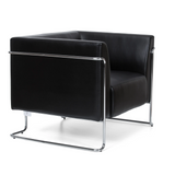 Sillón tapizada negro CURACAO con estructura tubular cromada de hjh OFFICE – vista de 360° (vista frontal en diagonal 60°)