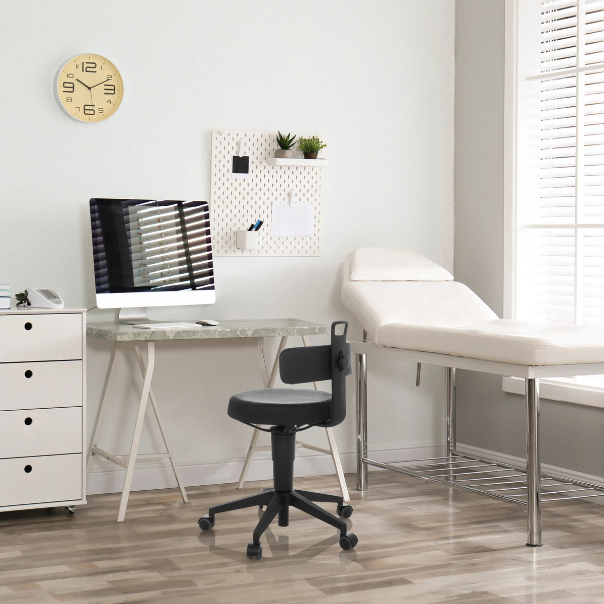 Taburete giratorio TOP WORK FLEX PU negro con tapizado de cuero sintético y cinco ruedas de hjh OFFICE