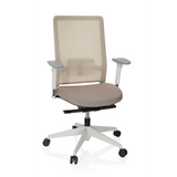 Silla de oficina profesional PURE WHITE beige con respaldo de malla y base de cinco ruedas de hjh OFFICE – vista de 360° (vista frontal 20°)