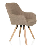 Silla tapizada beige SCANDI SOFT con funda de tela estructurada y cuatro patas de madera de hjh LIVING – vista de 360° (vista frontal en diagonal 60°)