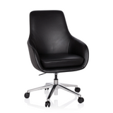 Sillón de oficina profesional BARENO negro con tapizado de cuero y base de cinco ruedas de hjh OFFICE – vista de 360° (vista frontal 20°)