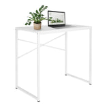 Escritorio blanco EASY UP H I con estructura metálica, un portátil y una planta de hjh OFFICE