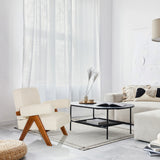 Sillón de diseño POOLY blanco con estructura de madera en un entorno luminoso de hjh LIVING