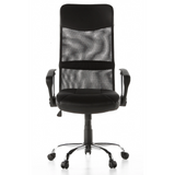 Sillón de oficina Home Office STRYKA negro con respaldo de malla, asiento de cuero sintético y base de estrella de hjh OFFICE – vista de 360° (vista frontal 0°)