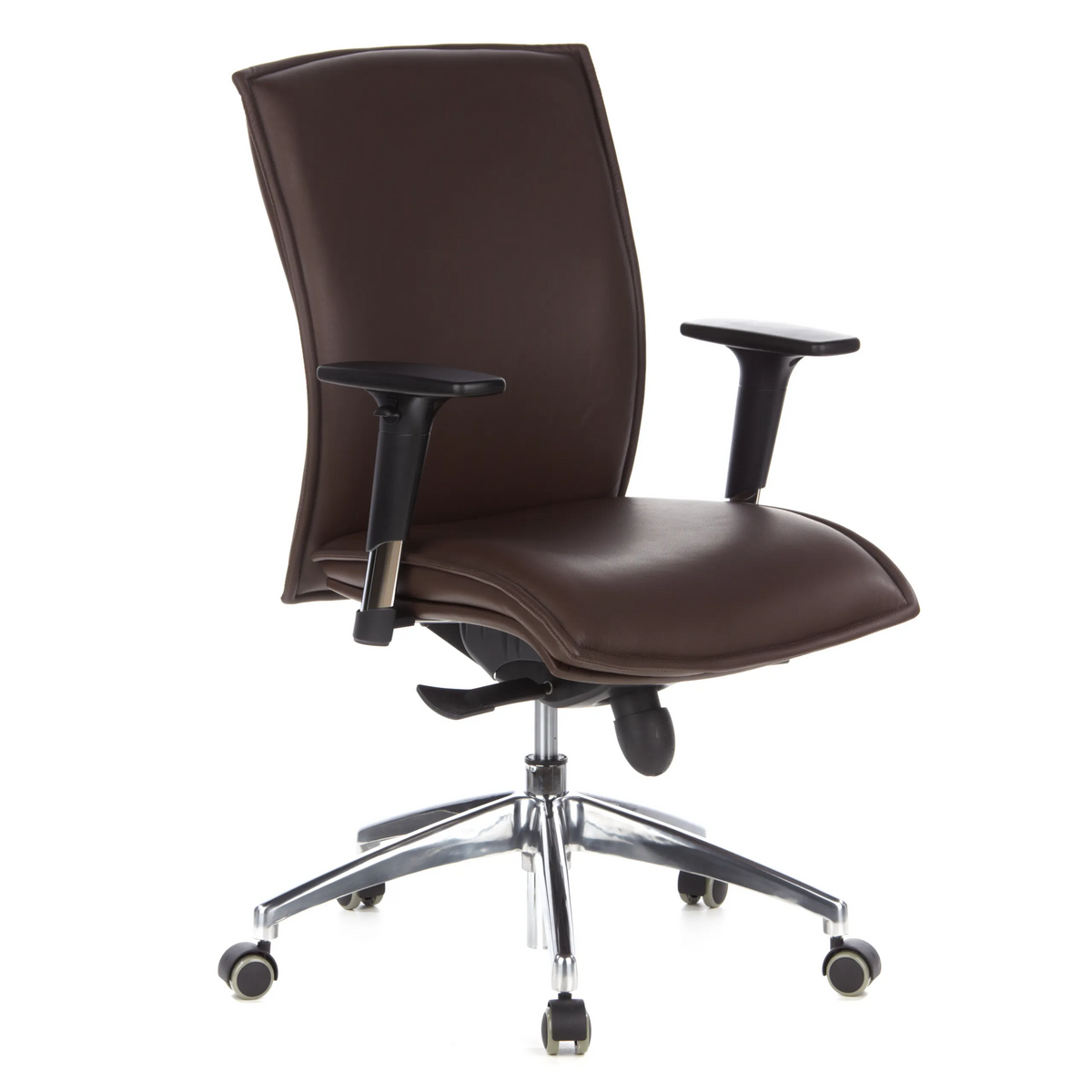 Sillón de alta gama MURANO 10 marrón oscuro con reposabrazos y base de cinco ruedas de hjh OFFICE – vista de 360° (vista frontal en diagonal 40°)