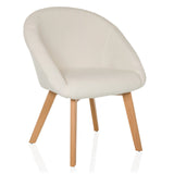 Silla tapizada blanca SCANDI TED con respaldo redondeado y cuatro patas de madera de hjh LIVING – vista de 360° (vista frontal en diagonal 30°)