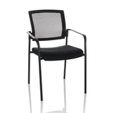 Silla de confidente negra MEET B con respaldo de malla, reposabrazos y cuatro patas de hjh OFFICE – vista de 360° (vista frontal 15°)