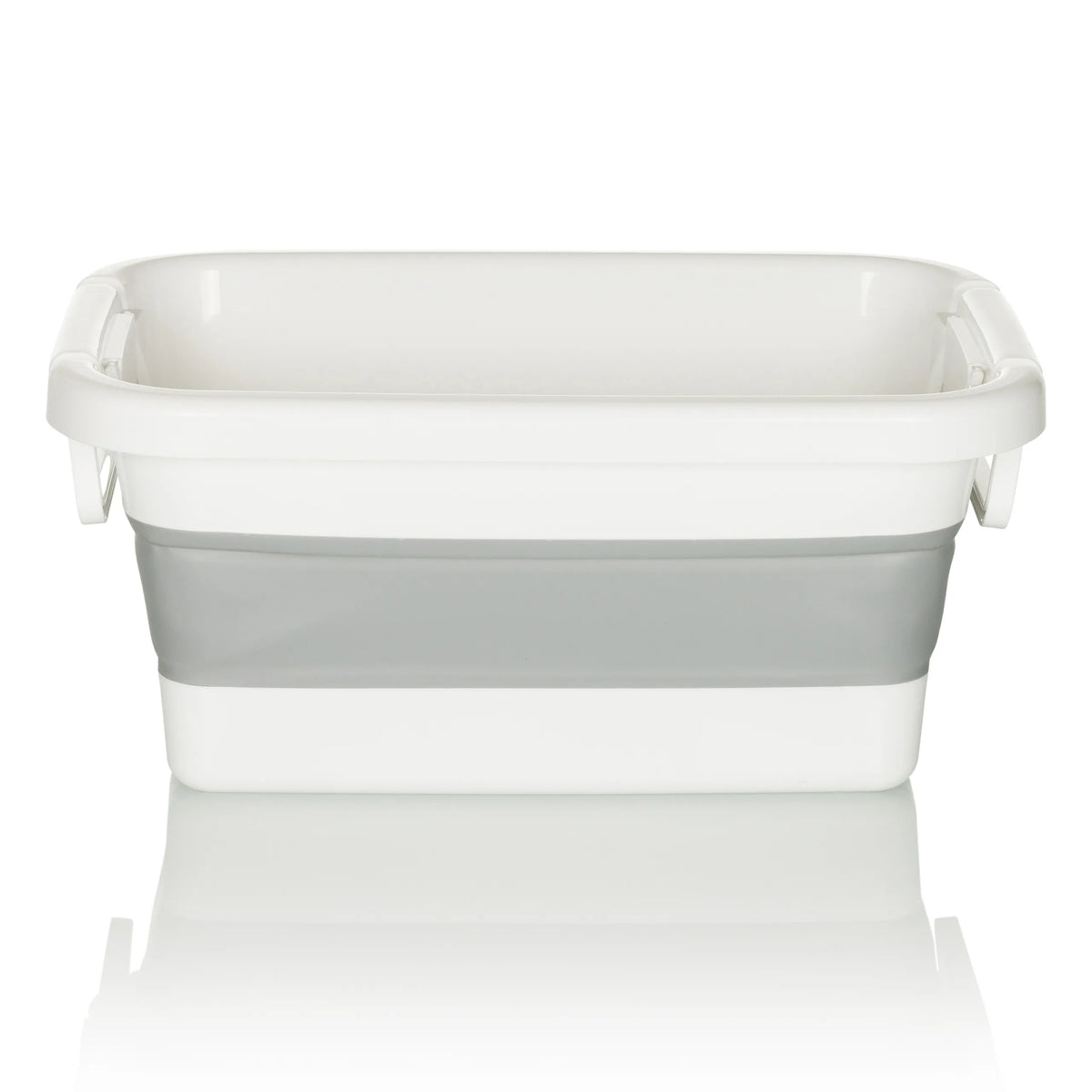 Contenedor plegable CLEAN SILW blanco gris con asas integradas de hjh OFFICE – vista de 360° (vista frontal 0°)