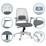 Silla Home Office PARFERIO W gris con respaldo de malla, reposabrazos y ruedas de hjh OFFICE