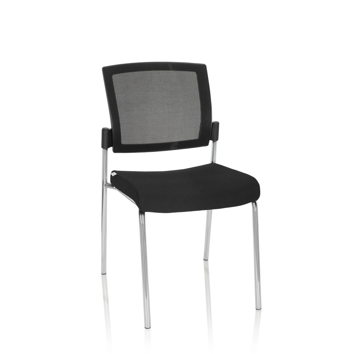 Silla de cuatro patas K9 V negra con respaldo de malla y estructura metálica de hjh OFFICE – vista de 360° (vista frontal 20°)