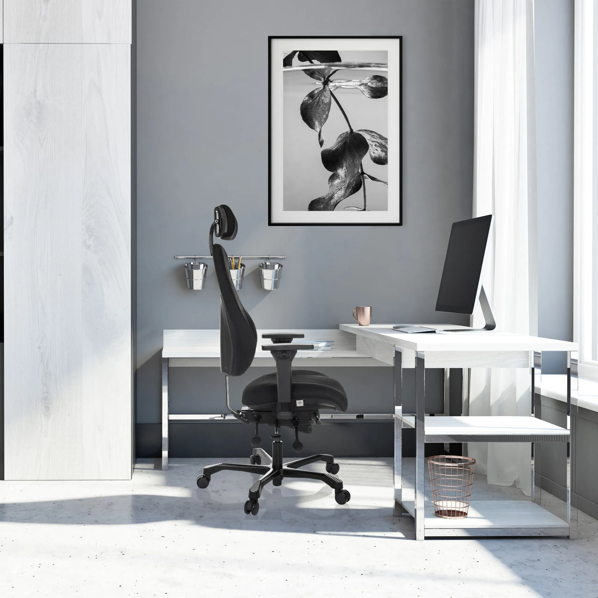 Silla giratoria XXL 24 HOURS BASIC negra con reposacabezas y tapizado de tela de hjh OFFICE
