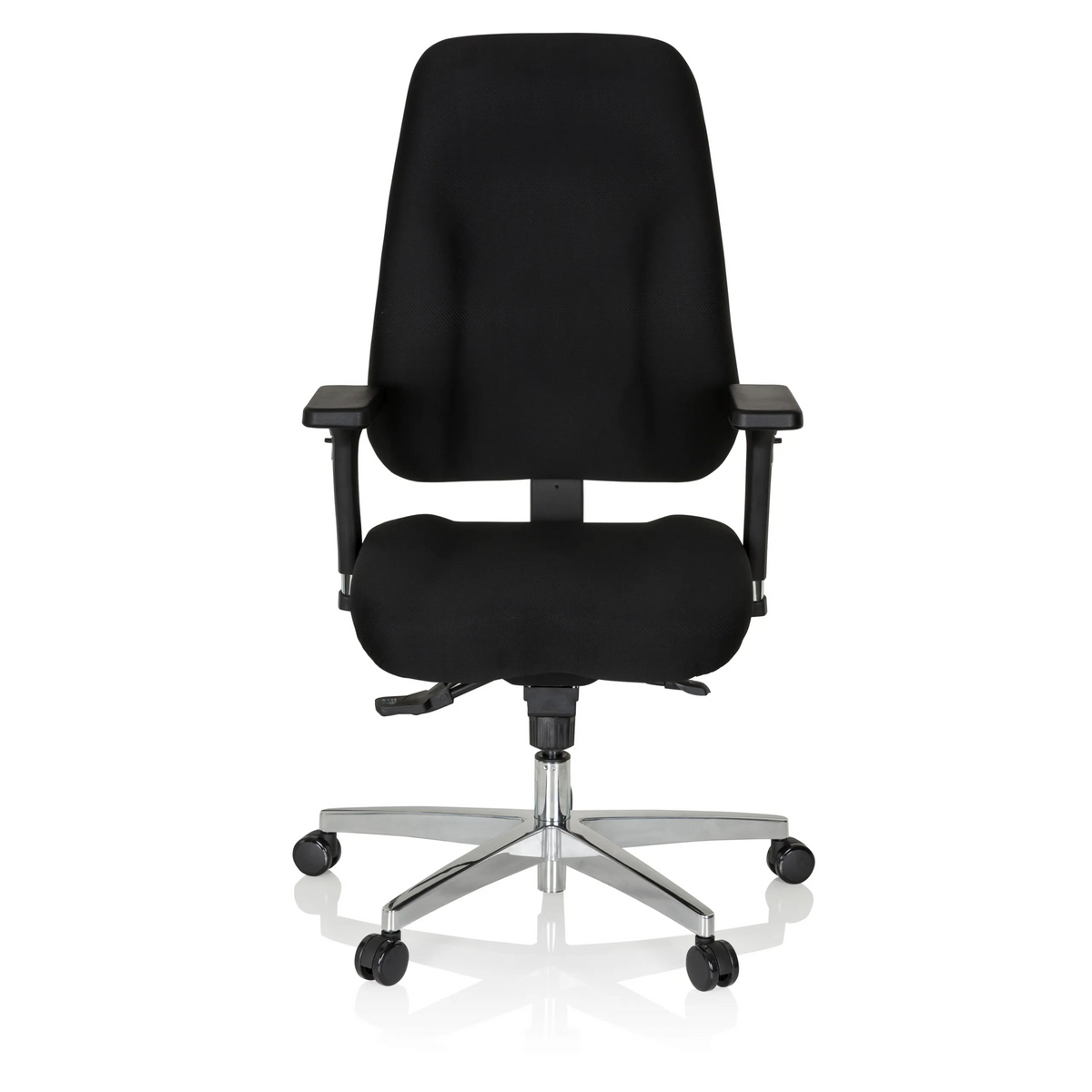 Silla de oficina profesional ZENIT COMFORT negra con reposabrazos y base de cinco ruedas de hjh OFFICE – vista de 360° (vista frontal 0°)