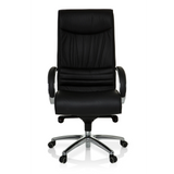 Silla giratoria XXL F 400 negra de cuero con base de estrella y cinco ruedas de hjh OFFICE – vista de 360° (vista frontal 0°)