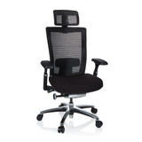Silla alta gama NOVA PRO I negra con respaldo de malla y base de cinco ruedas de hjh OFFICE – vista de 360° (vista frontal 20°)