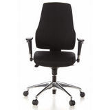 Silla de oficina profesional PRO-TEC 200 negra con reposabrazos y una base de cinco ruedas de hjh OFFICE – vista de 360° (vista frontal 0°)