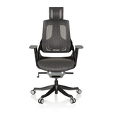 Silla de oficina profesional SPEKTRE BLACK en gris y negro con respaldo de malla y base de cinco ruedas de hjh OFFICE – vista de 360° (vista frontal 0°)