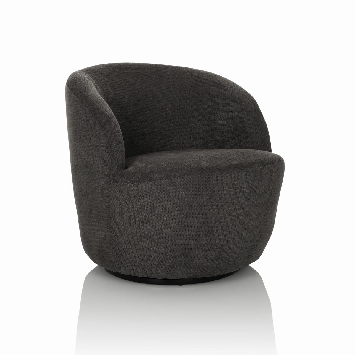 Sillón de diseño BRAMWICH gris con forma redondeada y acolchado de hjh LIVING – vista de 360° (vista frontal en diagonal 30°)