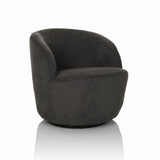 Sillón de diseño BRAMWICH gris con forma redondeada y acolchado de hjh LIVING – vista de 360° (vista frontal en diagonal 30°)