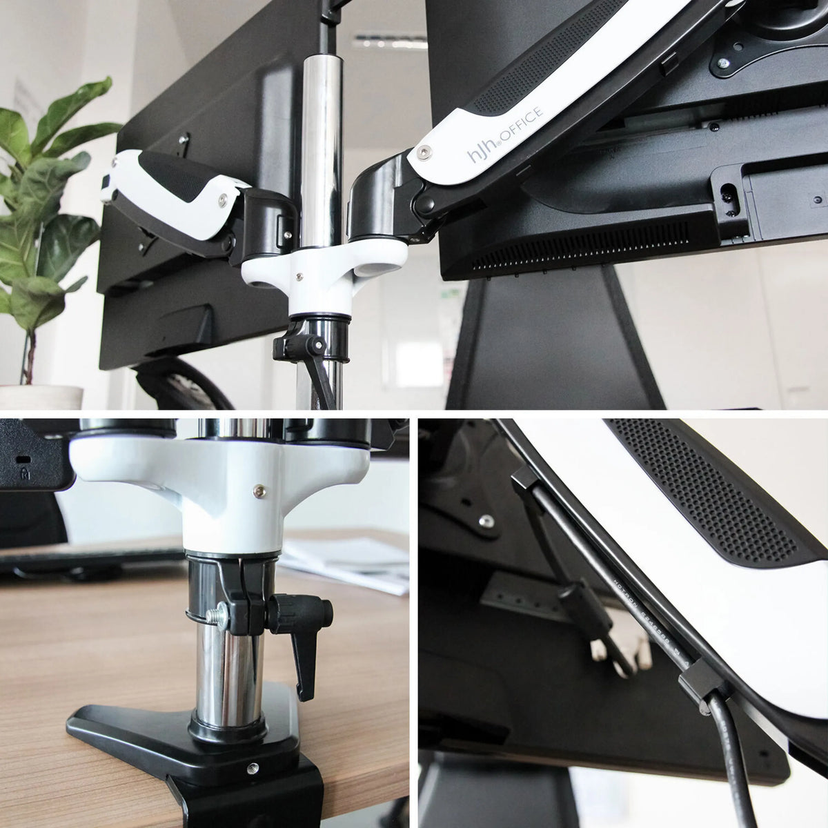 Brazo ajustable y gestión de cables del soporte de monitor VM-MG2S en blanco-negro de hjh OFFICE