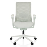 Silla alta gama VERVIO de color gris claro con respaldo de malla y base de cinco ruedas de hjh OFFICE – vista de 360° (vista frontal 0°)