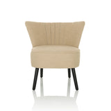 Sillón de diseño MANISO beige con tapizado de tela estructurada y cuatro patas negras de hjh LIVING – vista de 360° (vista frontal 0°)