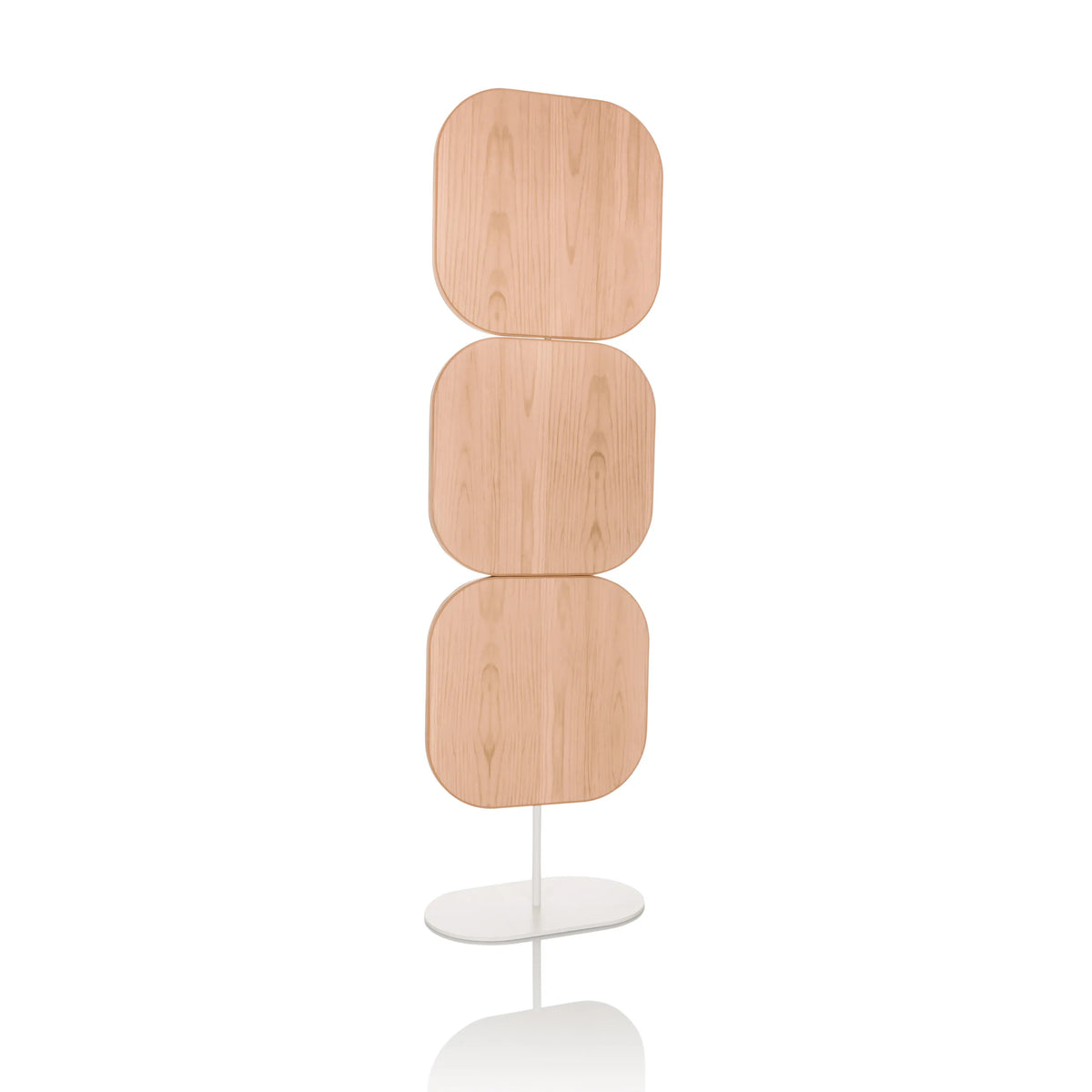 Separador beige FLEXMIUT W con tres elementos cuadrados y base blanca de hjh OFFICE – vista de 360° (vista frontal 13°)