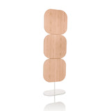 Separador beige FLEXMIUT W con tres elementos cuadrados y base blanca de hjh OFFICE – vista de 360° (vista frontal 13°)