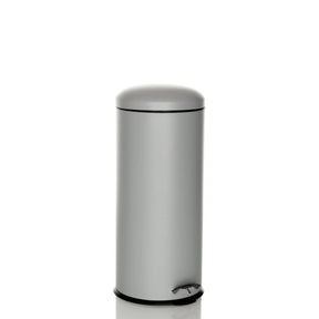 Grauer Mülleimer CLEAN VIII mit zylindrischer Form und Trittpedal von hjh OFFICE