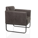 Sillón de diseño Aruba Retro gris con reposabrazos y estructura negra de hjh OFFICE – vista de 360° (vista frontal en diagonal 60°)