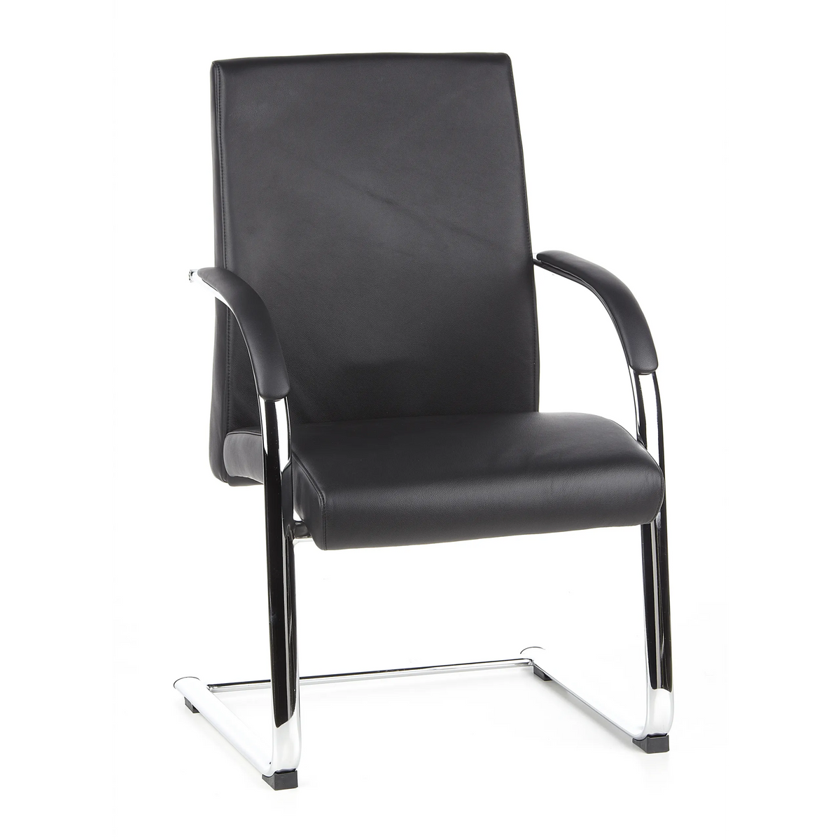 Silla de viga voladiza BAROLO V negra con reposabrazos y estructura de patín cromada de hjh OFFICE – vista de 360° (vista frontal 20°)