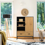 Armario de oficina AMIO H en negro y roble con estante abierto y puertas cerradas de hjh LIVING