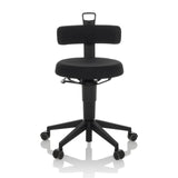 taburete giratorio negro TOP WORK FLEX con respaldo, asa y base de cinco ruedas de hjh OFFICE – vista de 360° (vista frontal 0°)