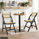 Dos sillas plegables TUDELA BAMBOO en negro y marrón con tejido vienés de hjh LIVING (imagen generada por IA)