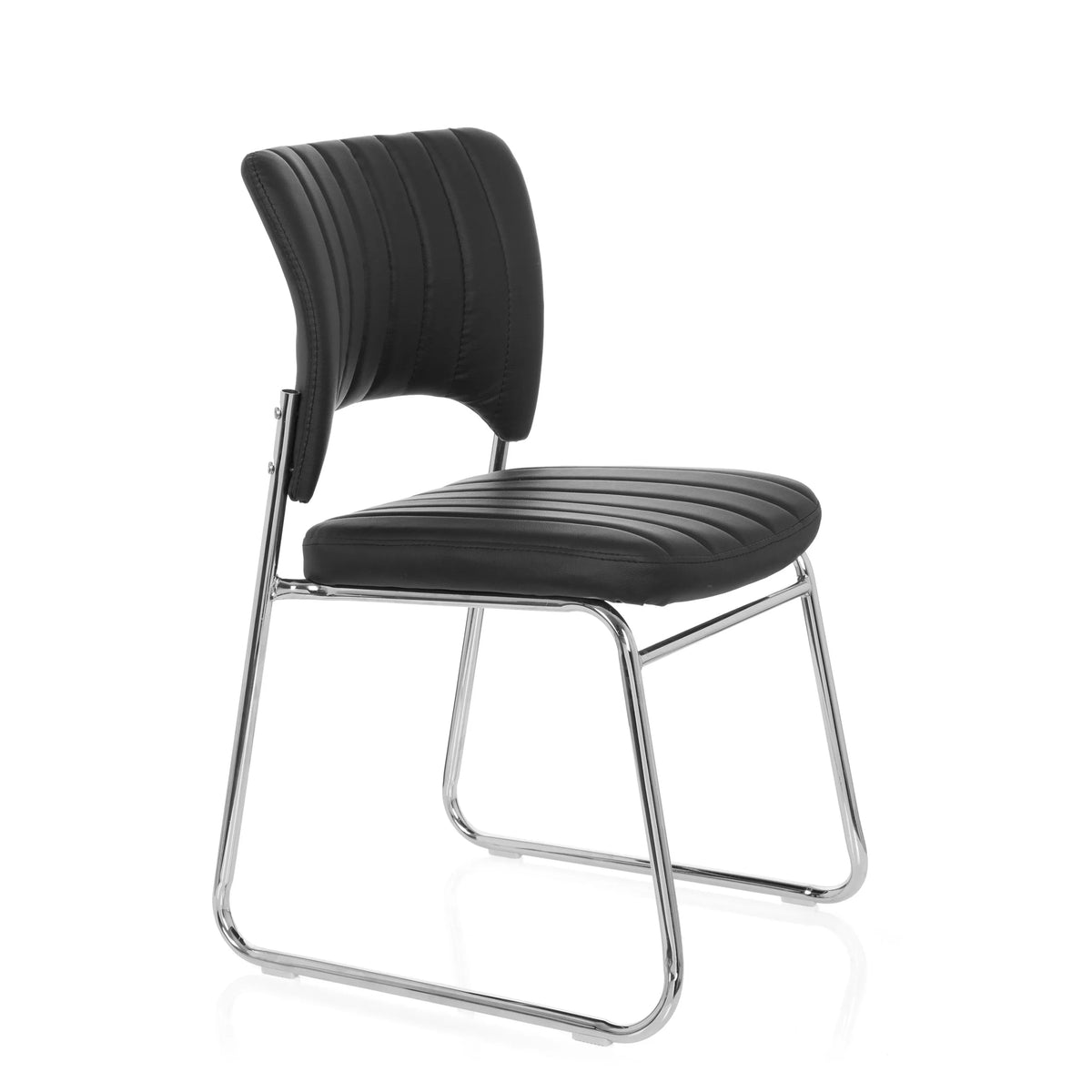 Silla de confidente negra CASPI V con tapizado acolchado y estructura de patín de hjh OFFICE – vista de 360° (vista frontal en diagonal 60°)