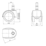 Dibujo técnico de las Ruedas para sillas 5x ROLO EASY 11mm/50mm con un diámetro de 50 mm de hjh OFFICE