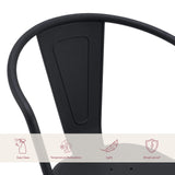 Respaldo de la silla de comedor Vantaggio Poly en negro con símbolos de cuidado y propiedades del material de hjh OFFICE
