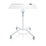 Escritorio de pie blanco STAND VM-SU I con pata regulable en altura y base de cinco ruedas de hjh OFFICE – vista de 360° (vista frontal 0°)