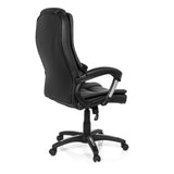 Silla Home Office RELAX CL120 negra con acolchado y base de cinco ruedas de MyBuero – vista de 360° (vista trasera en diagonal 120°)