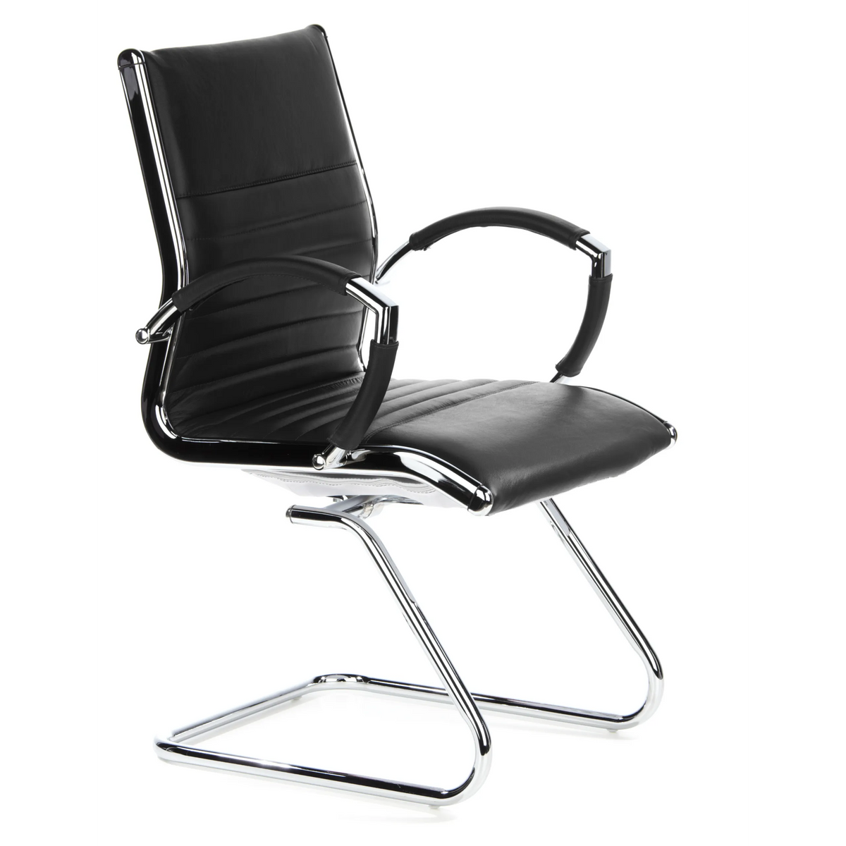 Silla de viga voladiza PARMA V negra con travesaños y reposabrazos de hjh OFFICE – vista de 360° (vista frontal en diagonal 60°)