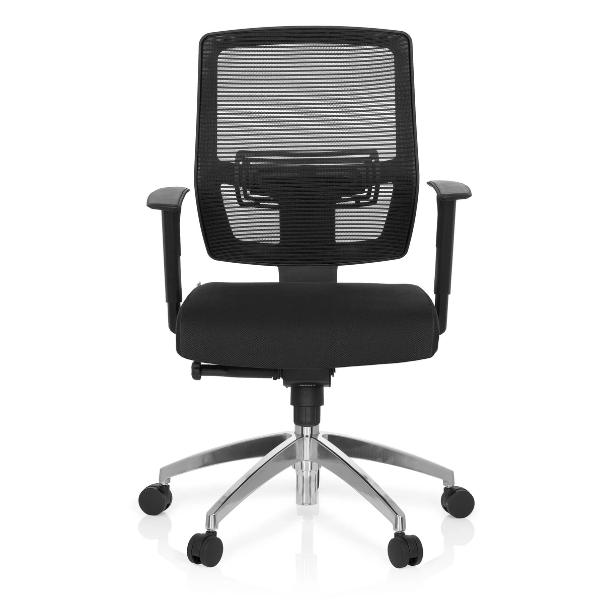 Silla de oficina profesional NET 90 negra con respaldo de malla y base de cinco ruedas de hjh OFFICE – vista de 360° (vista frontal 0°)
