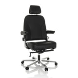 Silla giratoria XXL 24 HOURS F negra de cuero con reposacabezas y base de cinco ruedas de hjh OFFICE – vista de 360° (vista frontal 15°)