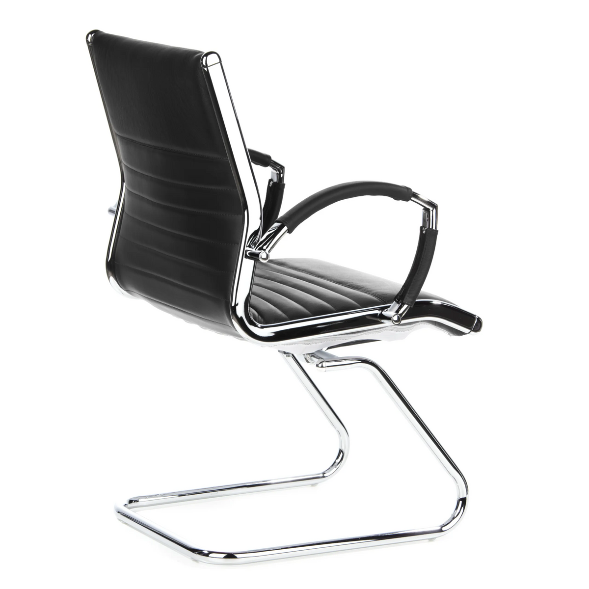 Silla de viga voladiza PARMA V negra con travesaños y reposabrazos de hjh OFFICE – vista de 360° (vista trasera en diagonal 120°)